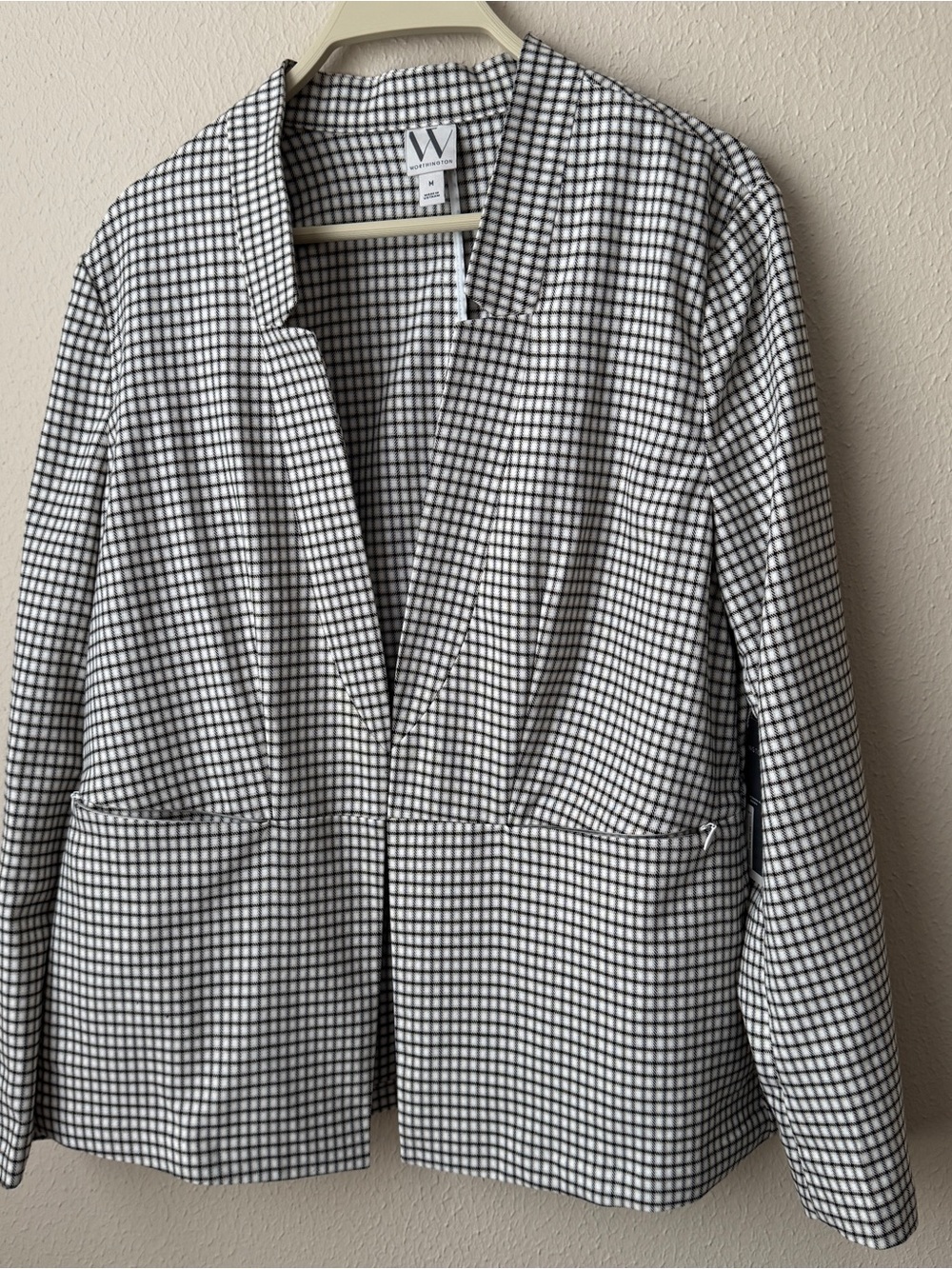 Blazer Jacket Plaid Worthington Women's Size M Ivory Khaki Black Casual Formal